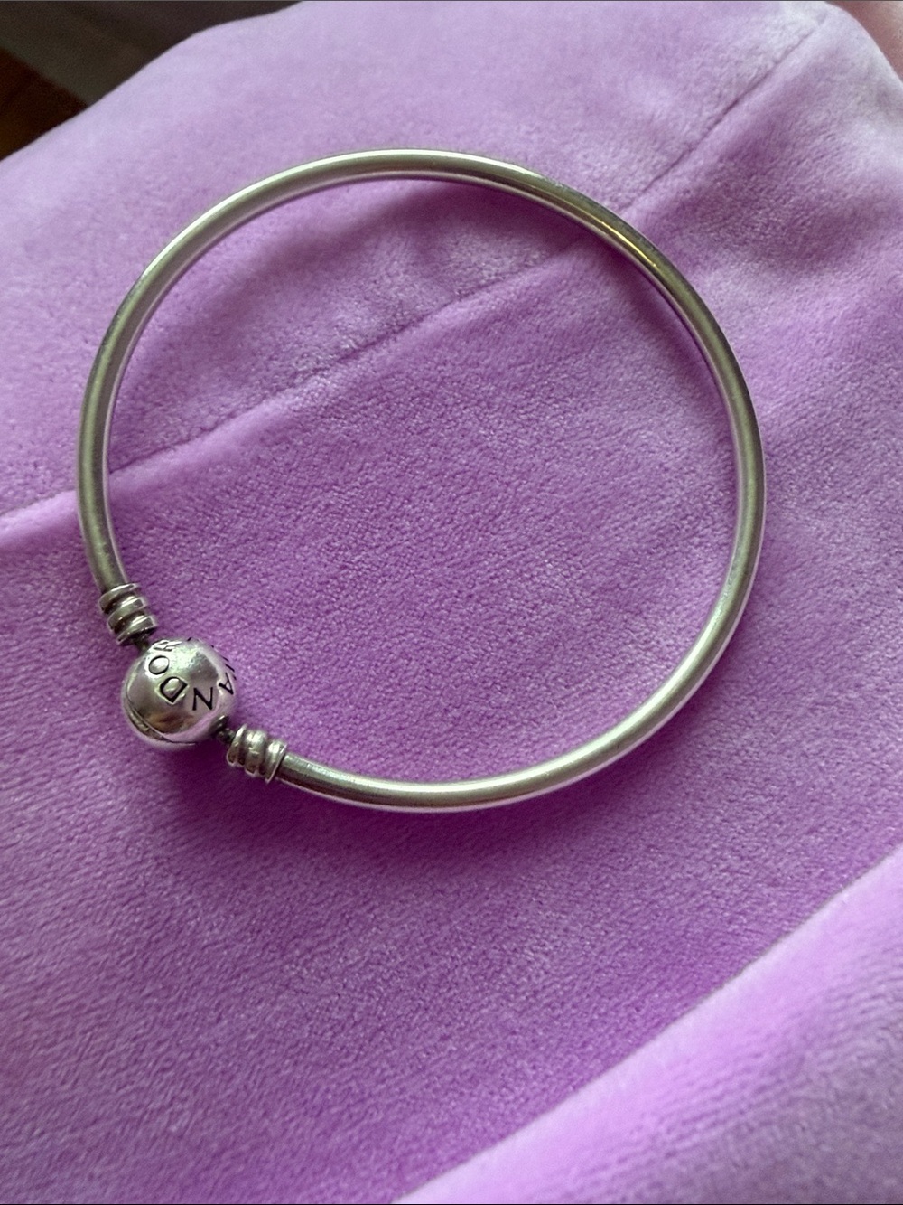 PANDORA  Sterling Silver Bangle Bracelet with Snap Closure - Silver - Picture 4 of 4
